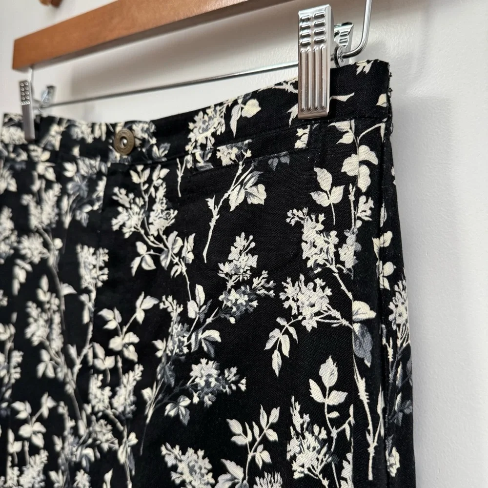 Liz Claiborne Lizwear Floral A-Line Midi‎ Skirt Women Size 8 Linen Blend